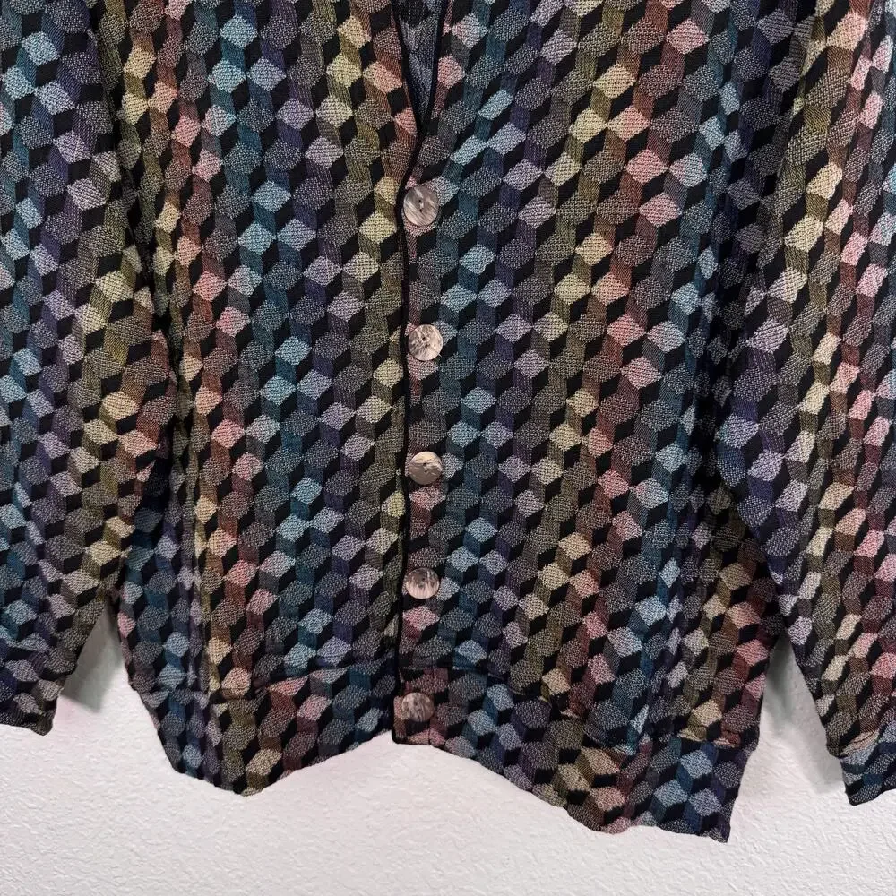 Vintage Jhane Barnes Cardigan Mens XL Geometric Wool Knit Button Sweater Art